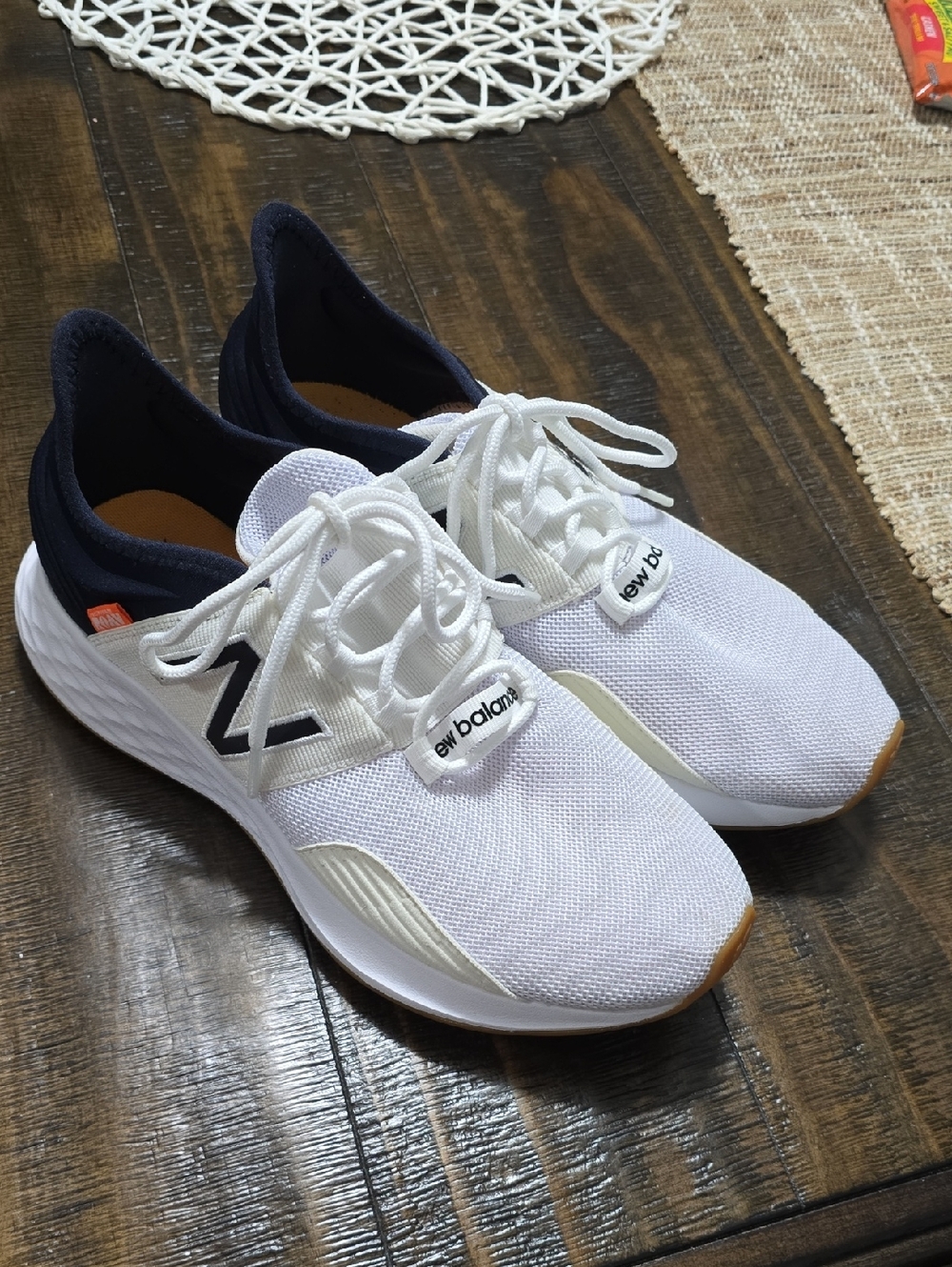 New Balance Men’s Fresh Foam Roav White & Navy Slip-On